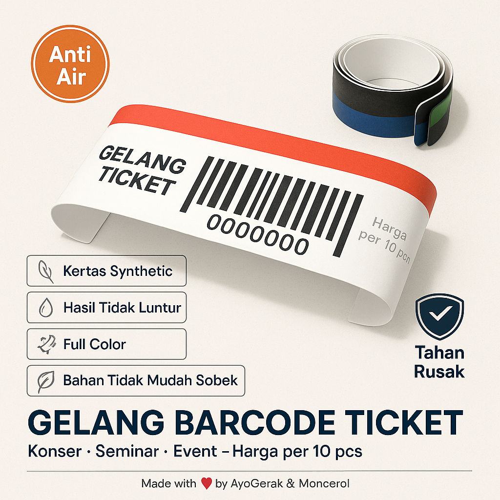 Gelang Barcode Event Konser & Seminar – Kertas Sintetik Anti Air & Tahan Sobek
